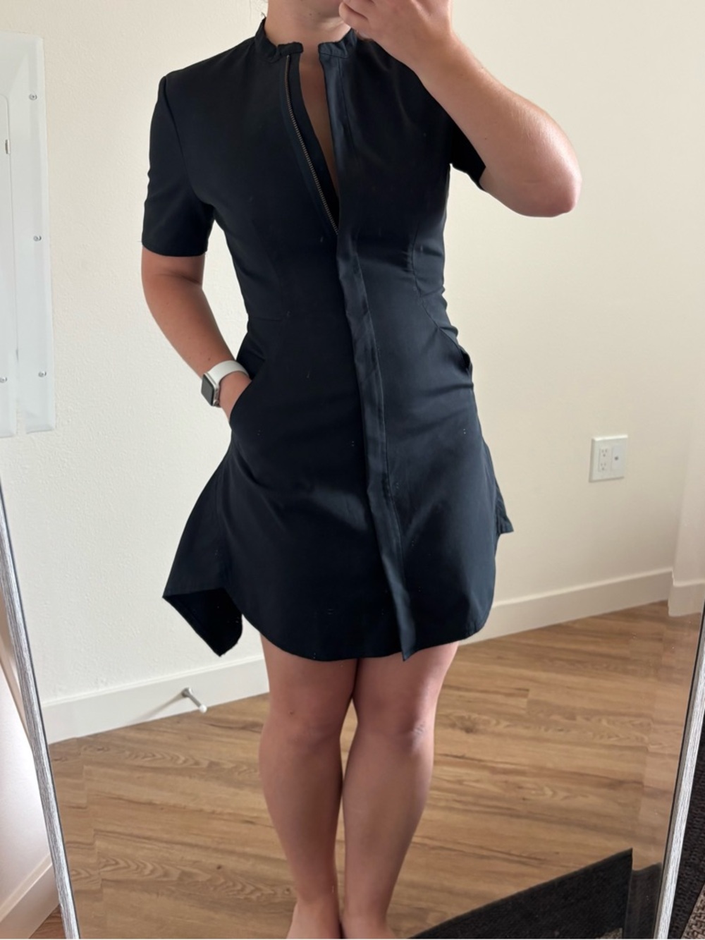 3.1 Phillip Lim Black Short-Sleeve Zip-Front asymmetric Mini Dress size 4 small